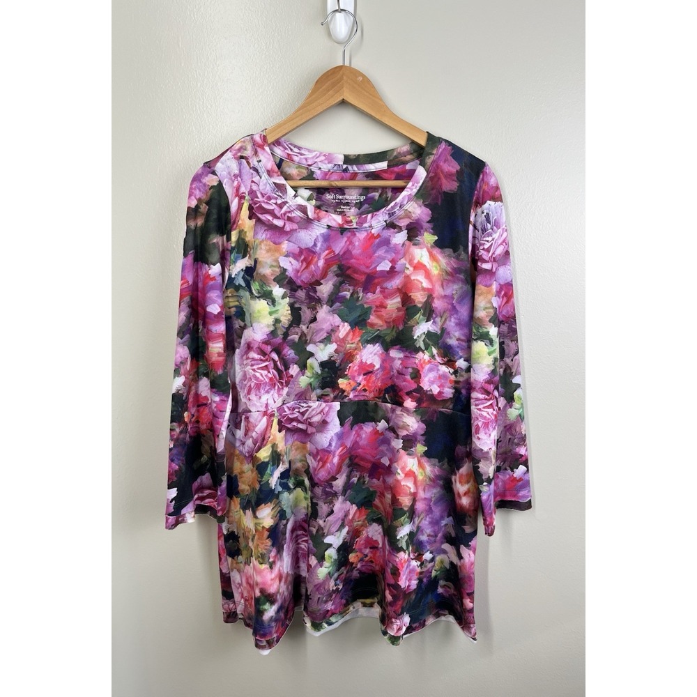 Soft Surroundings M Elysian Garden Sublimation Top Shirt Floral Boho Watercolor